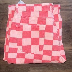 Zara high-waisted, wide leg, checkered jeans